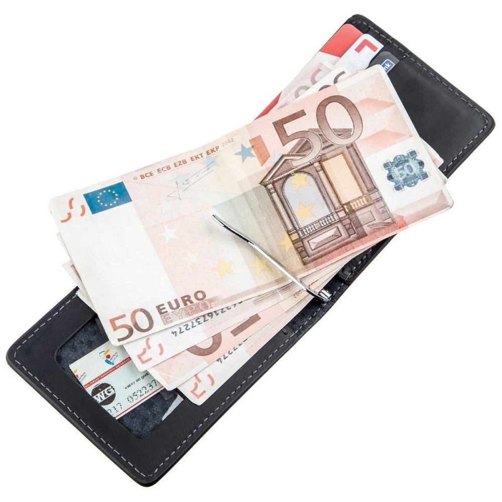 Стильный зажим для денег винтажный GRANDE PELLE 11194 Черный Киев - изображение 3