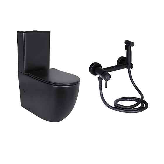 Комплект 2 в 1: унитаз напольный Qtap Robin Matt Black QT13226083AMB + набор гигиенического душа Lidz Aria Black LDARI110BLA43394 Киев