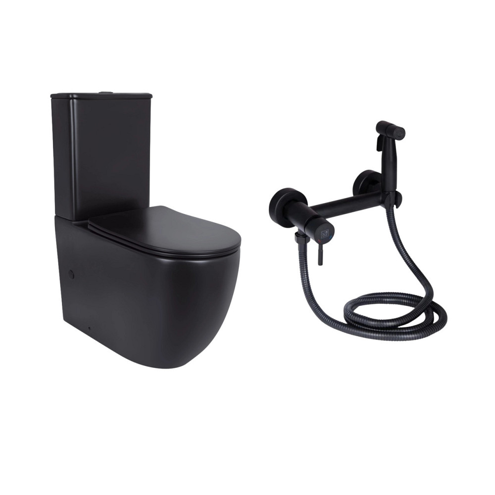 Комплект 2 в 1: унитаз напольный Qtap Robin Matt Black QT13226083AMB + набор гигиенического душа Lidz Aria Black LDARI110BLA43394 Киев - изображение 1