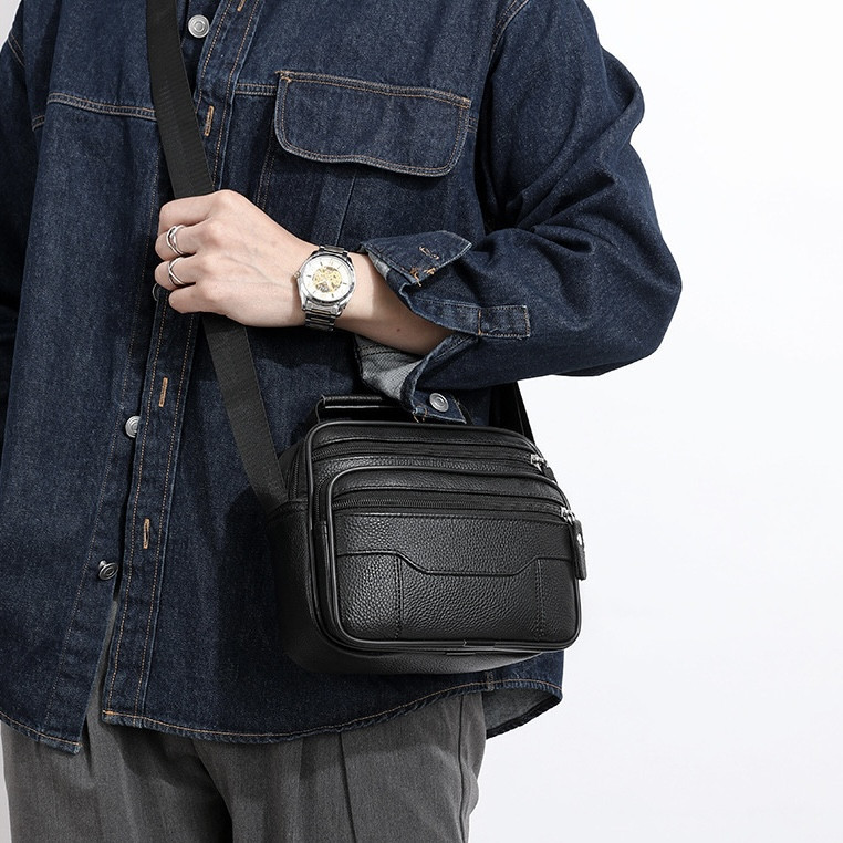 Чоловіча чорна шкіряна сумка-месенджер Шкіряний чоловічий месенджер чорний BEXHILL Київ - фото 3