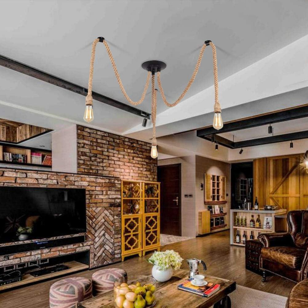 Люстра 3 Heads DIY ретро веревочная 3 лампы черная подвесная E27 индустриальная 150см Киев - изображение 6