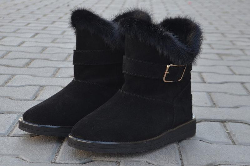 Угги жіночі YDG чорні натуральна замша висота 16 см (1713) Коломыя - изображение 1