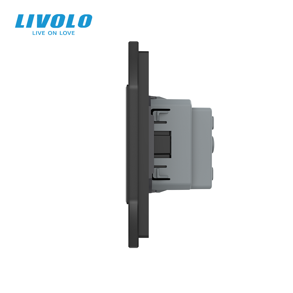 Потрійна електрична розетка з заземленням LIVOLO, чорна, скляна матова рамка, шторки, 250В 16А Коломыя - изображение 5