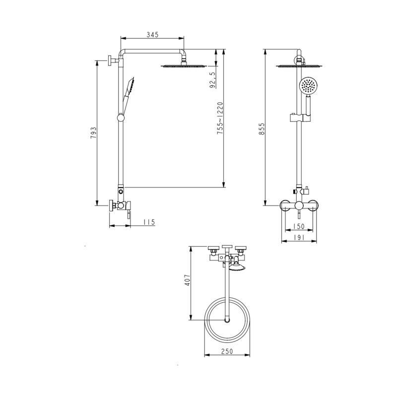 Душова система зовнішнього монтажу Lidz Aria 1020 на два споживача (k35) LDARI1020NKS46114 сатин Київ - фото 2