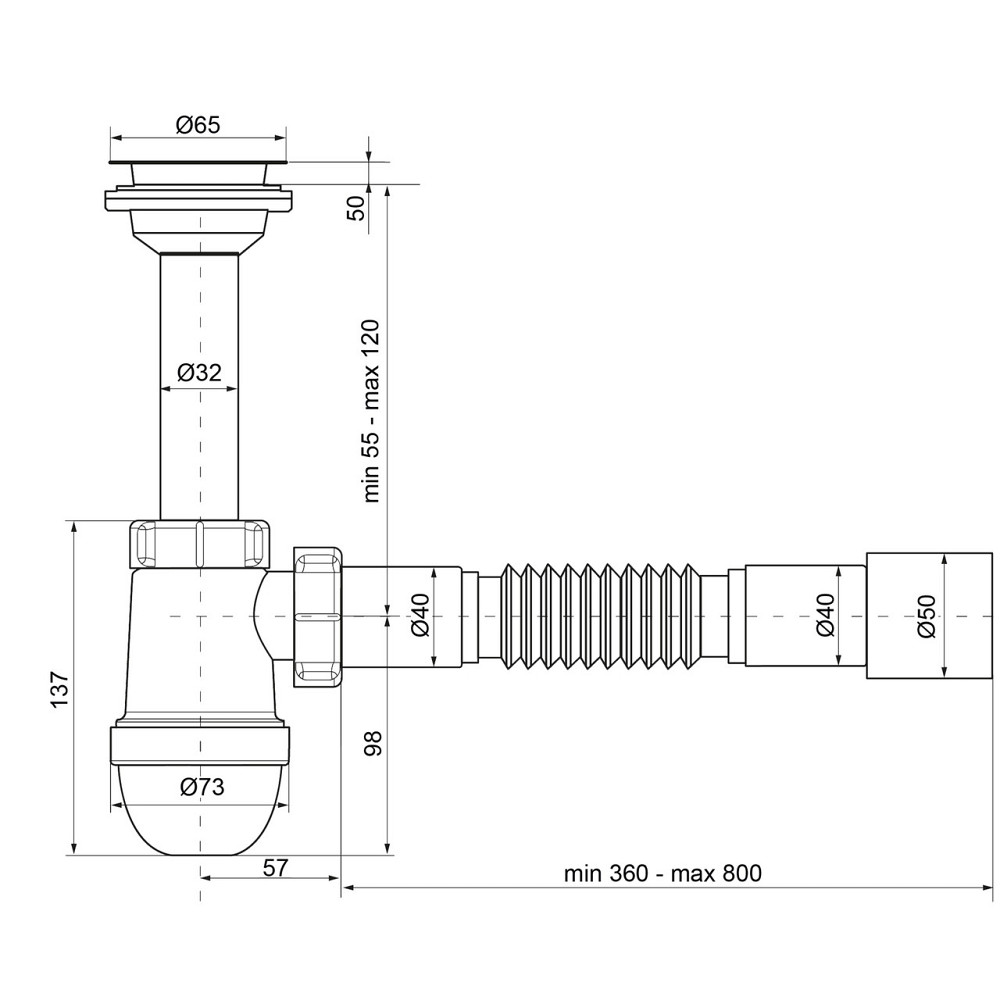 Сифон OPTIMUM 11/4″*40 для умывальника c литым выпуском и гофротрубой 40*40/50 OPTI 12043 Киев - изображение 9