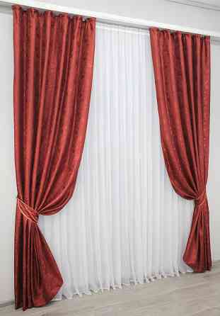 Комплект готових штор VR-Textil Жакард Мармур Al1 № 1303ш Червоний 100х270 см 2 шт (31-685) Київ
