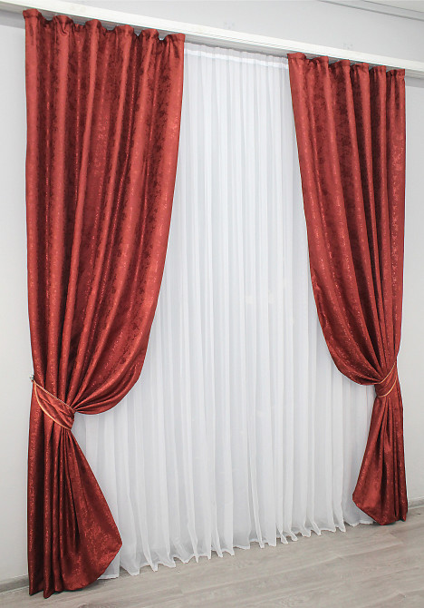 Комплект готовых штор VR-Textil Жаккард Мрамор Al1 № 1303ш Красный 100х270 см 2 шт (31-685) Киев - изображение 3