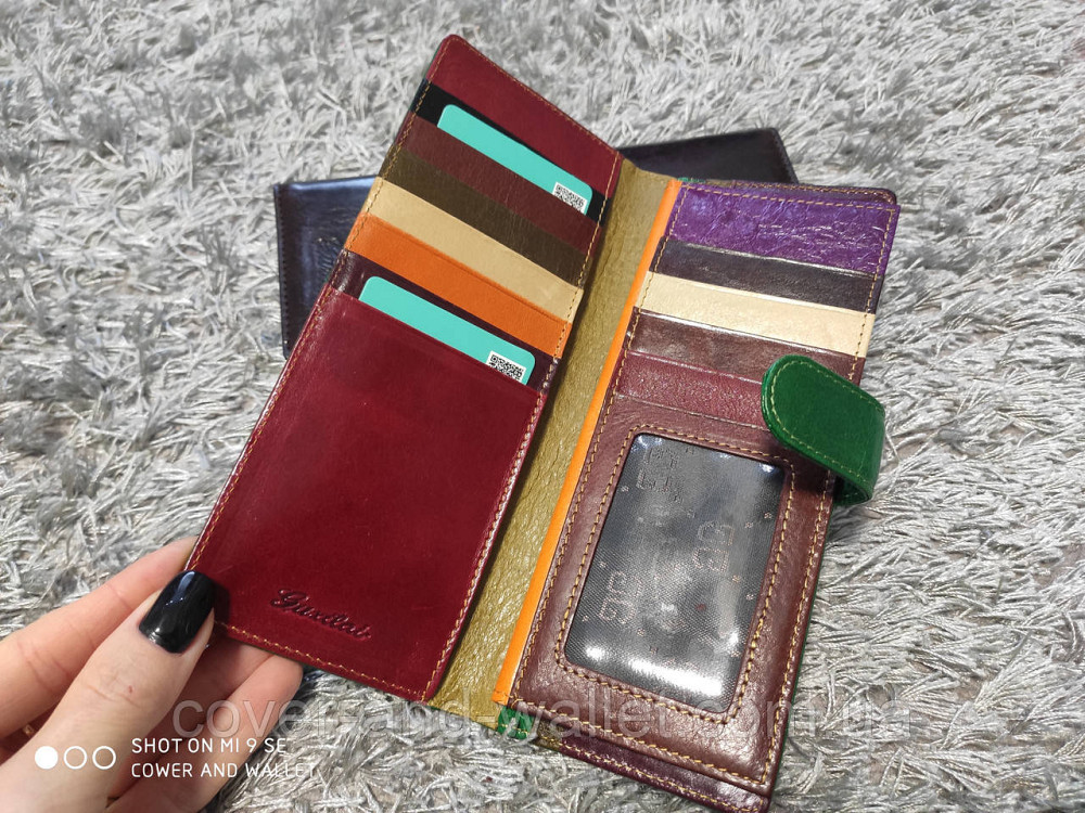 Містка жіноча шкіряна кредитниця на багато карток зеленого кольору Guxilai Київ - фото 2