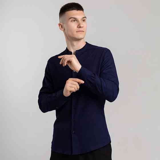 Мужская весенняя рубашка с длинным рукавом темно-синяя Pobedov Orion Киев