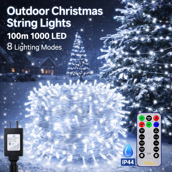 Вулична Різдвяна гірлянда Нитка Різдвяні вогні Ollny 100 м 1000 LED 8 режимів роботи новорічна гірлянда Київ