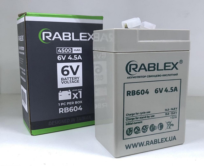 Акумуляторна батарея 6В 4,5Ач 70х47х100 Rablex RB 604 (20 шт/ящ) Київ - фото 1