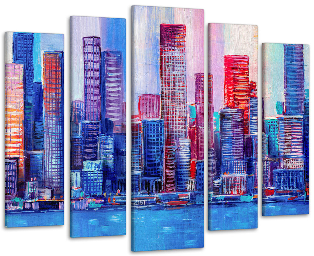 Модульная картина в гостиную / спальню Рисованный город Ню-Йорк Art-436_5 ( 80х118см ) 90х132 см Киев - изображение 1