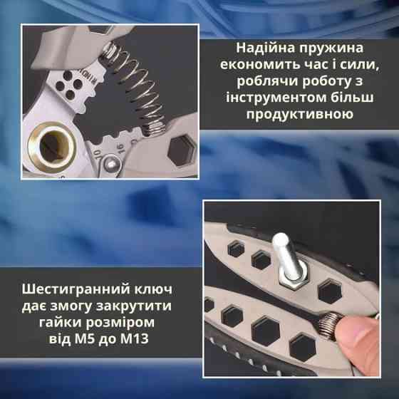 Інструмент для зняття ізоляції 16 в 1, стискання клем, зачистки проводів Мультитул стрипер BE-26 Одеса