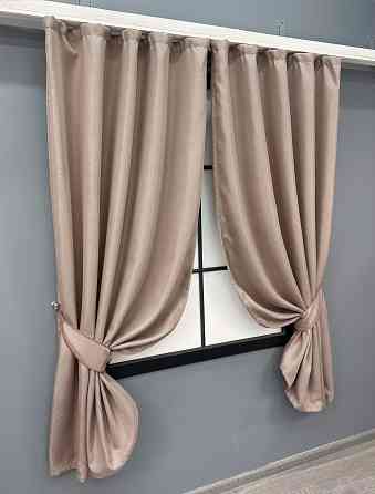 Комплект коротких штор VR-Textil Льон-блекаут Льон Мішковина № 1069ш Пудровий 130х170см 2 шт (35-0312) Київ