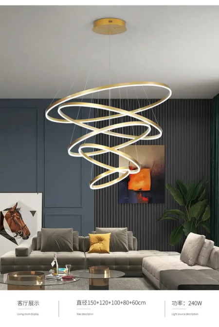 Світлодіодна люстра Олімпія PJ812С-5 20+30+40+80+100см (5 кілець) Золотистий Вінниця - фото 4