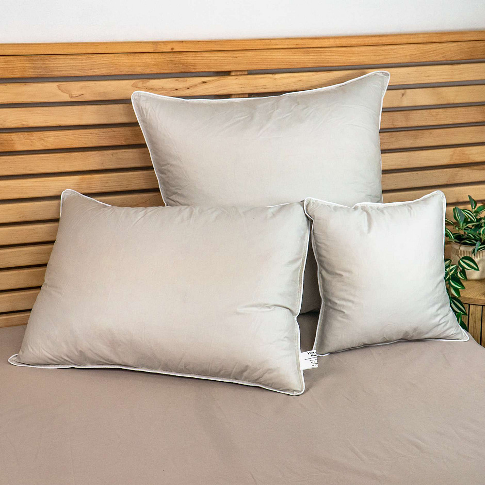 Подушка пухова преміум якості YouStar 50% пух 50% перо Сатин - пружна 40x60 см (Бежевий) Суми - фото 5