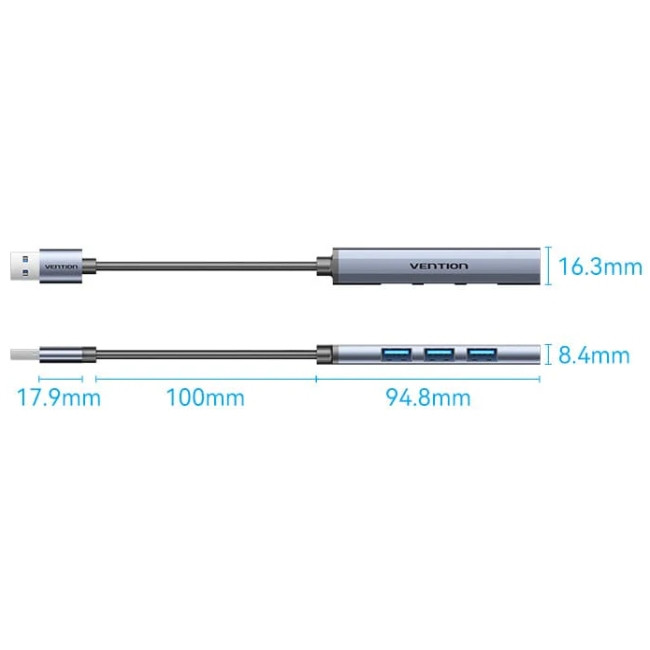 Хаб USB 3.0 -> 1xUSB 3.0/3xUSB 2.0, 0.15м, 5 Гбіт/с, Grey Vention Вінниця - фото 2