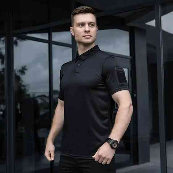 Футболка поло мужская с коротким рукавом тактическая, Поло с коротким рукавом для военных Черный XL Каменец-Подольский