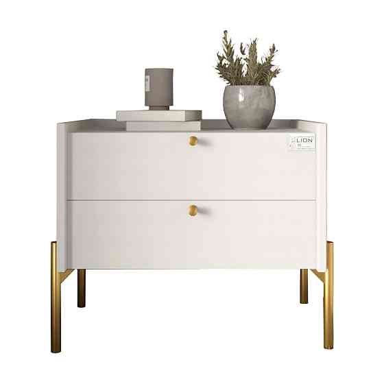Тумба приліжкова LION Wood з двома шухлядами Німфея Альба (білий) (золоті ножки) (LION-041357) ТОП Львів