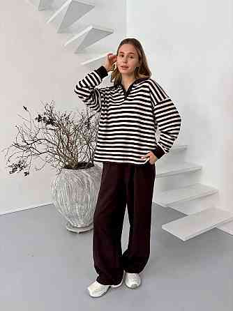 Женский стильный повседневный костюм поло на пуговицах, брюки палаццо тринитка. Шоколад Одесса