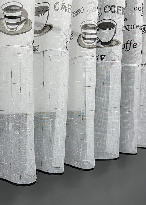 Кухонная тюль-арка VR-Textil № 1793т-1210т лен молочный с черным 300х160 см (53-0073) Киев - изображение 5