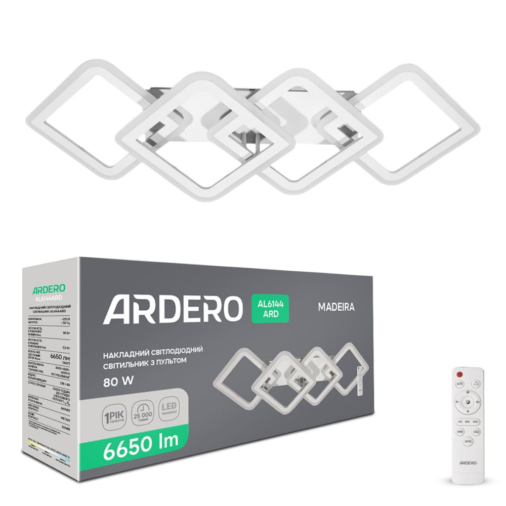Світлодіодна накладна люстра Ardero AL6144ARD MADEIRA 80Вт білий Харків - фото 1