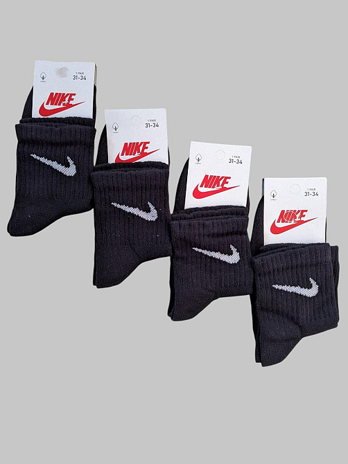 Детские качественные хлопковые носки Черного цвета средней высоти в наборе 4 штук Nike. Размер 31-34 Киев - изображение 6
