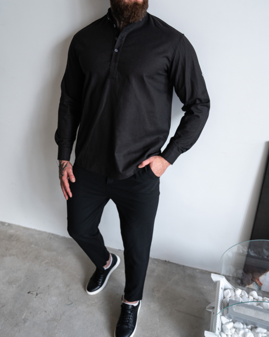 Сорочка чоловіча льон довгий рукав Чорний M Харків - фото 6