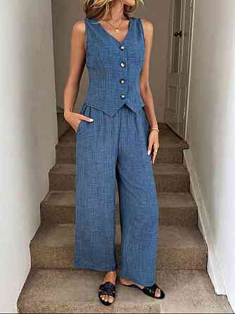 Жіночий базовий брючний костюм-двійка: жилет і штани льон бохо Джинс, 44/46 Одеса