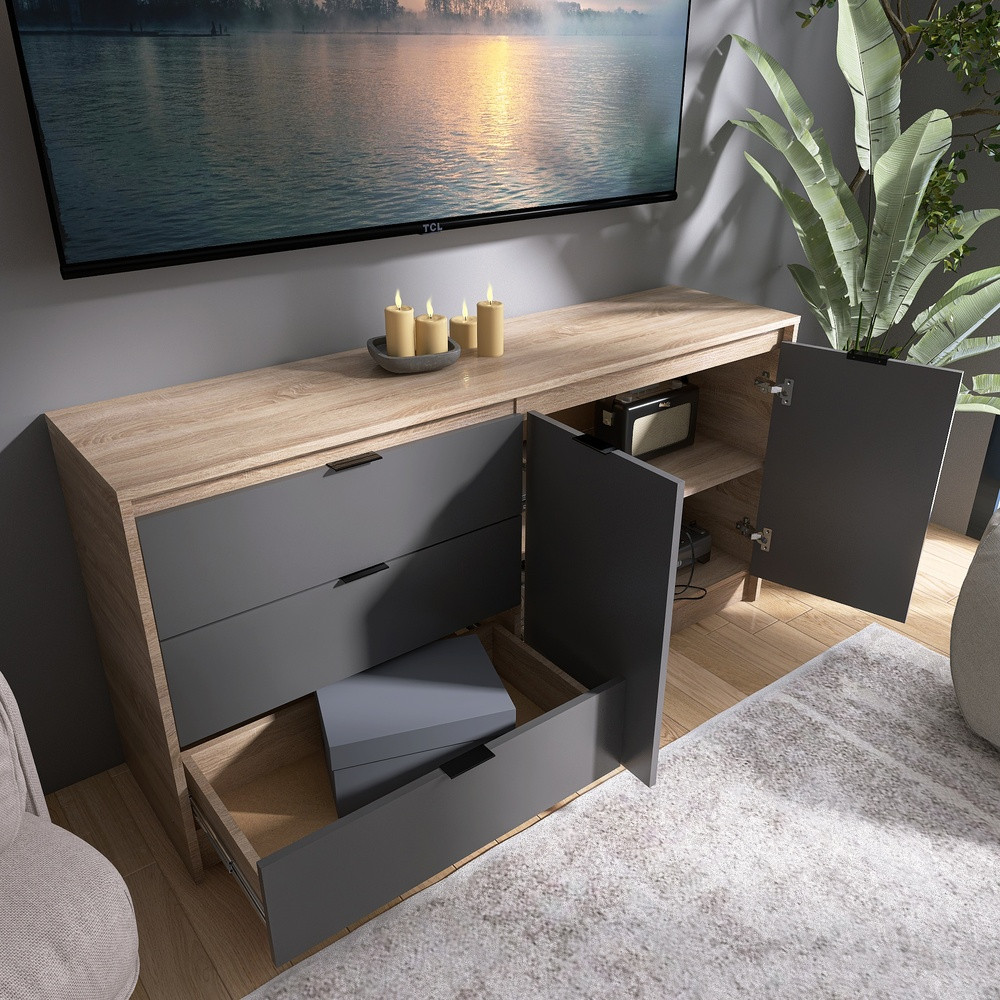 Великий комод із дверима та 3-ма шухлядами Еверест Сіті-1500 150,2х38х74,6 Дуб сонома/Графіт (DTM-071101) Львів - фото 4