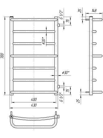 Водяна рушникосушарка Mario Люкс Б/П 1/2 700x450/600 Київ