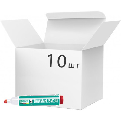 Маркер Stanger для сухостираємих дощок, 1-4 мм клин. накінечник червоний 10 шт (MARKER-BOA-STM241R10) Вінниця - фото 1