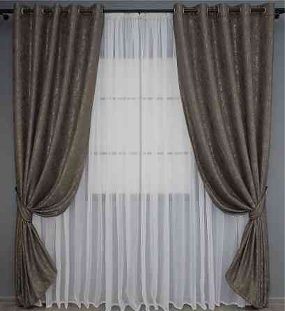 Комплект штор на люверсах VR-Textil Лен мрамор Pavliani № 1288ш 150х250 см 2 шт Темное какао (37-0039) Киев