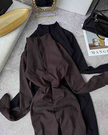 Женский теплый комбинезон на молнии с перестрочками пума Шоколад, 46/48 Одесса