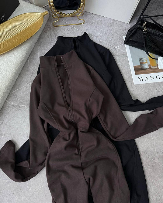 Женский теплый комбинезон на молнии с перестрочками пума Шоколад, 46/48 Одесса - изображение 5