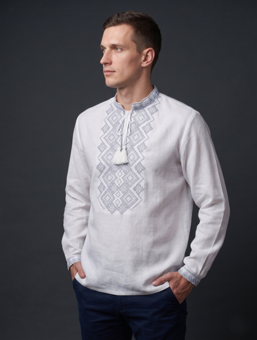 Чоловіча сорочка-вишиванка сірих відтінків на довгий рукав Київ - фото 5