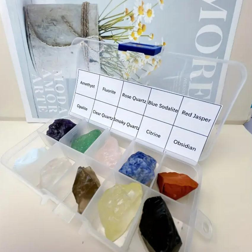 Набір з 10 шт. натуральних необроблених кристалів, енергетичних мінералів та каменів чакри в коробці Київ - фото 4