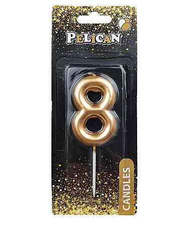Свічка для торта 8 ЗОЛОТО 6см. 866018 ТМ PELICAN Київ
