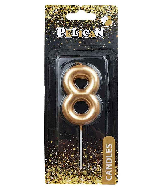 Свічка для торта 8 ЗОЛОТО 6см. 866018 ТМ PELICAN Киев - изображение 1