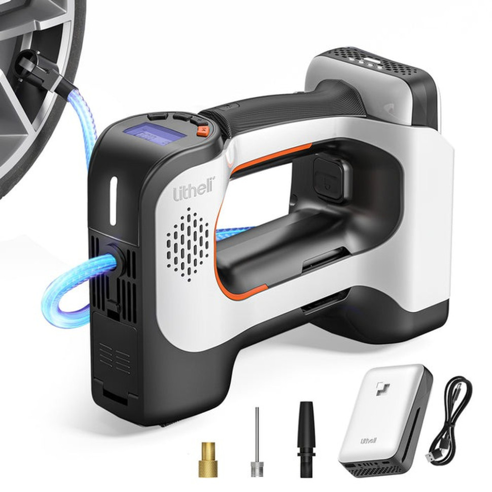 Компрессор воздушный аккумуляторный Litheli с фонарем питание от павербанка Litheli 20000mAh 45W 2А Винница - изображение 1