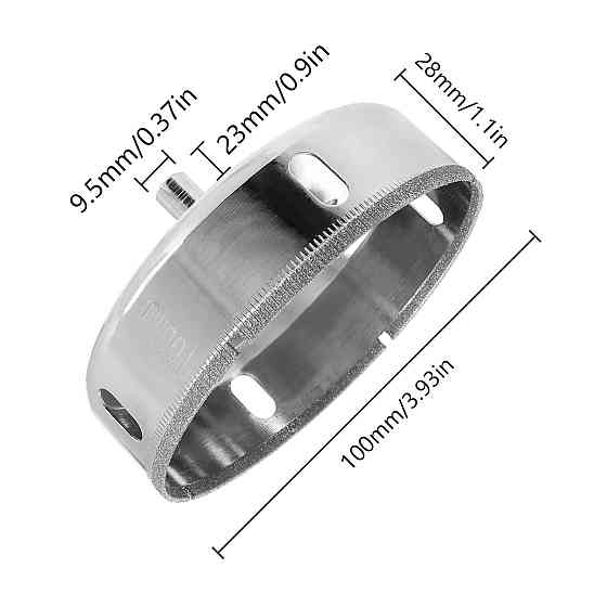 Алмазна коронка 100 мм по плитці/керамограніту/склу, під дриль, хвостовик 9,5 мм, з бічними вікнами (623296708) Київ
