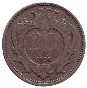 Монета 20 гелерів. 1894 рік, Австро-Угорська імперія. (Г) Полтава - фото 1