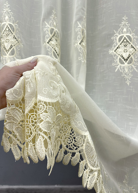 Тюль VR-Textil 1804т Лен с кружевом Кремовый 300х270 см (40-106) Киев - изображение 4