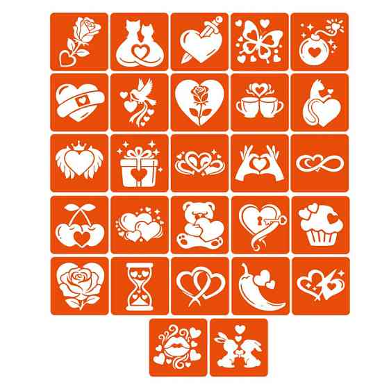 Набір трафаретів для біо-тату "Love Story" love-story_5x5_27_1, 27 трафаретів Вінниця