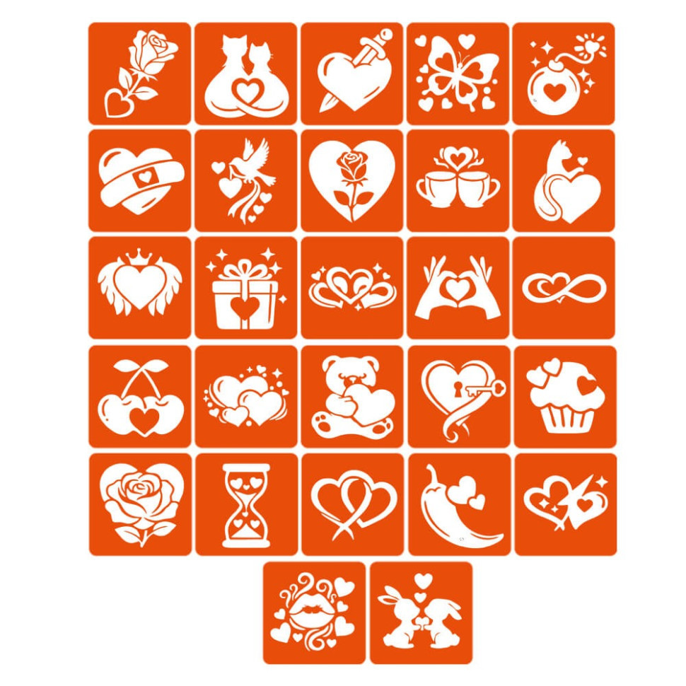 Набір трафаретів для біо-тату "Love Story" love-story_5x5_27_1, 27 трафаретів Вінниця - фото 1
