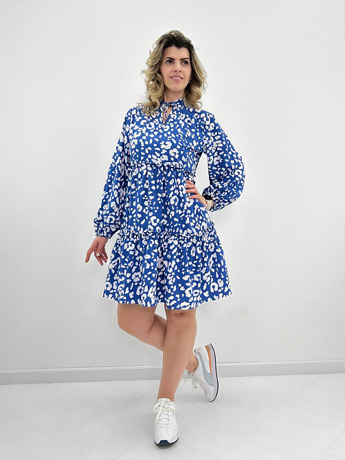 Легкое женское платье оверсайз Lichi батал 50-52, Трехнитка начес, Синий Киев - изображение 1