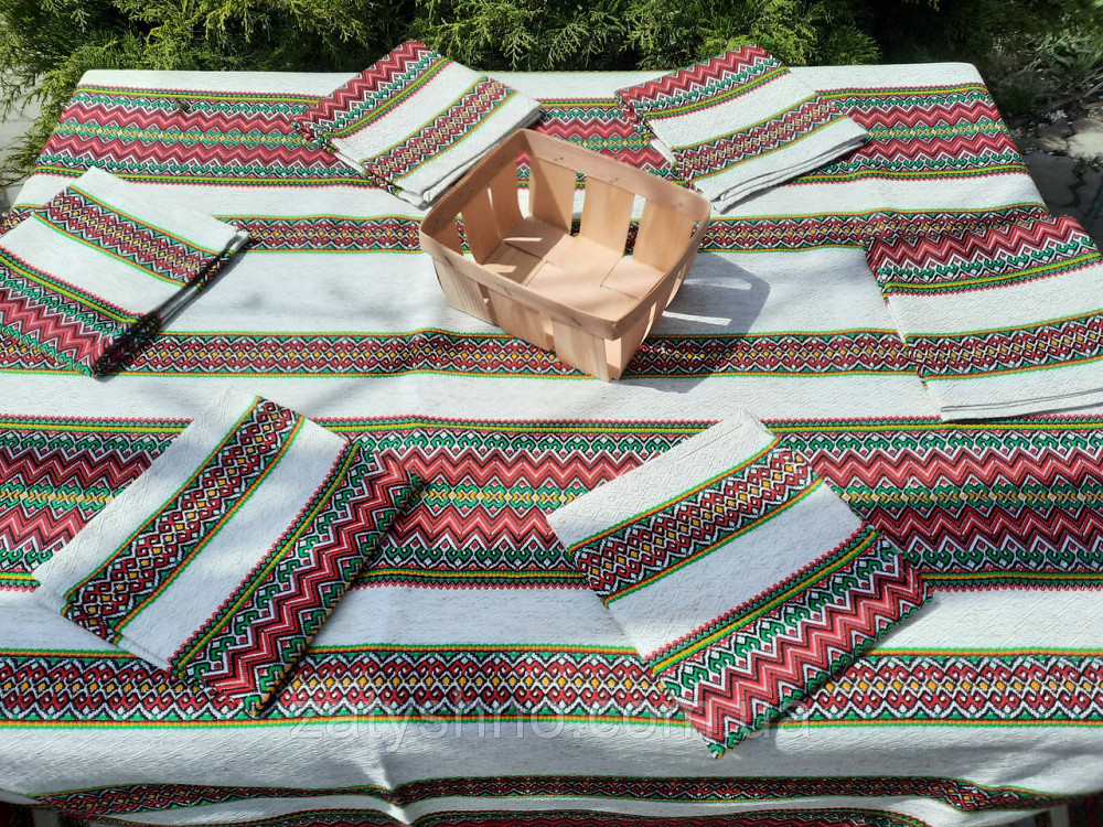 Вишита скатертина на льону з серветками Київ - фото 3