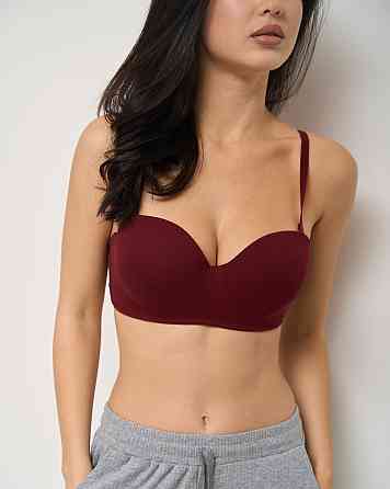 Бюстгальтер хлопковый в рубчик Nicoletta 80574 80B, Бордовый Киев
