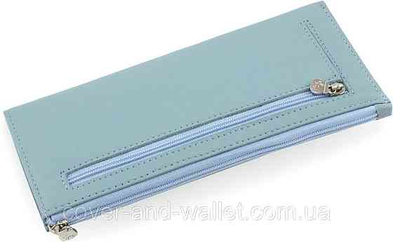 Жіночий тонкий гаманець із натуральної шкіри блакитного кольору на блискавці Marco Coverna 8805 Київ