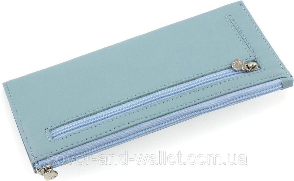 Жіночий тонкий гаманець із натуральної шкіри блакитного кольору на блискавці Marco Coverna 8805 Київ - фото 2